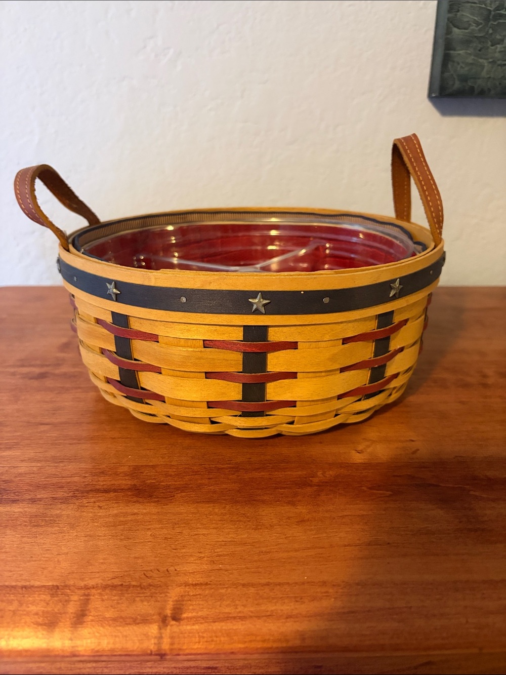 Longaberger Navy and Red Woven Basket with Star-Trim